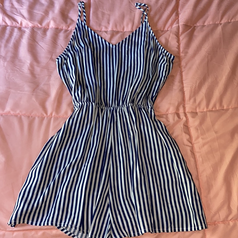 H&M navy and white stripped tank top romper